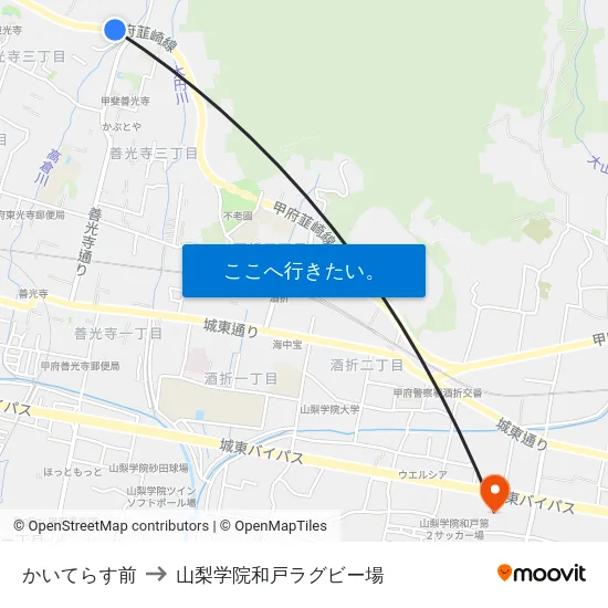 かいてらす前 to 山梨学院和戸ラグビー場 map