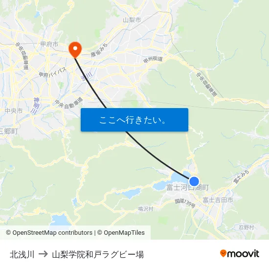 北浅川 to 山梨学院和戸ラグビー場 map