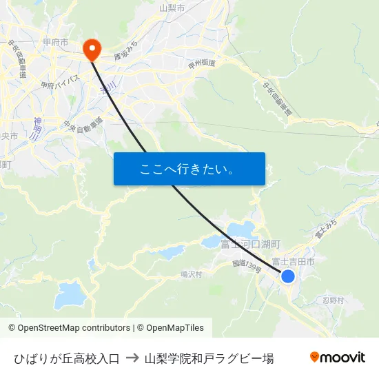 ひばりが丘高校入口 to 山梨学院和戸ラグビー場 map