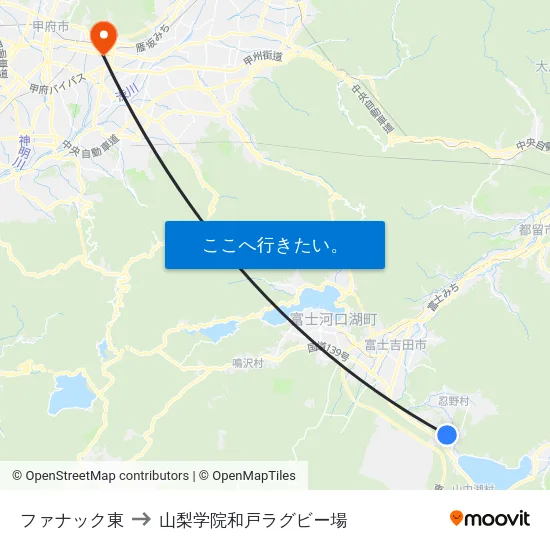 ファナック東 to 山梨学院和戸ラグビー場 map