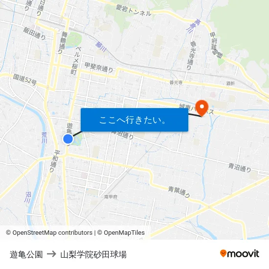 遊亀公園 to 山梨学院砂田球場 map