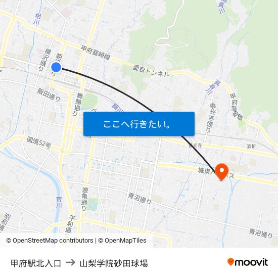 甲府駅北入口 to 山梨学院砂田球場 map