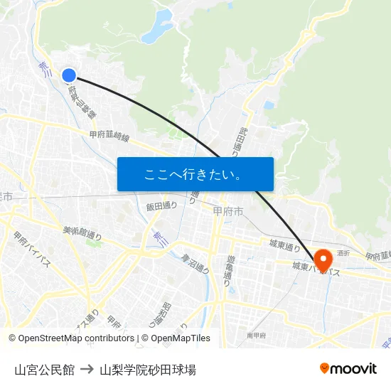 山宮公民館 to 山梨学院砂田球場 map