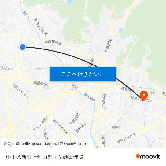 中下条新町 to 山梨学院砂田球場 map