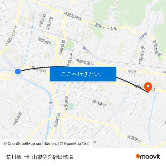 荒川橋 to 山梨学院砂田球場 map