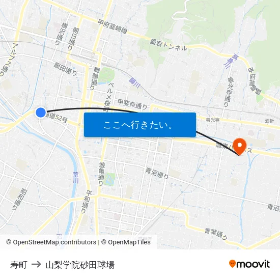 寿町 to 山梨学院砂田球場 map