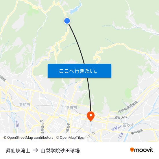 昇仙峡滝上 to 山梨学院砂田球場 map