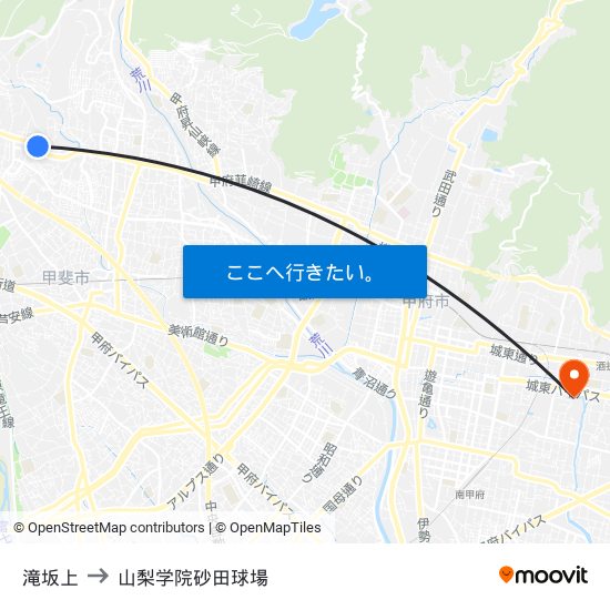 滝坂上 to 山梨学院砂田球場 map