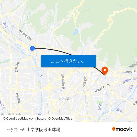 下今井 to 山梨学院砂田球場 map