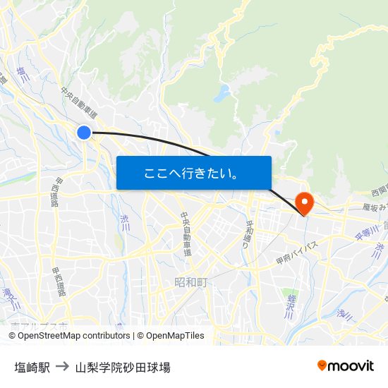 塩崎駅 to 山梨学院砂田球場 map