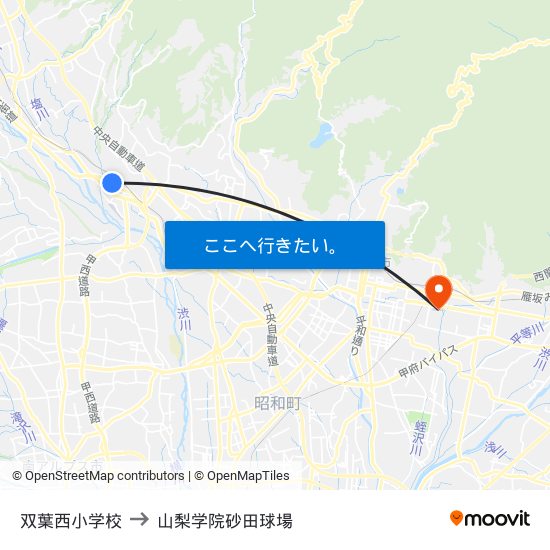 双葉西小学校 to 山梨学院砂田球場 map