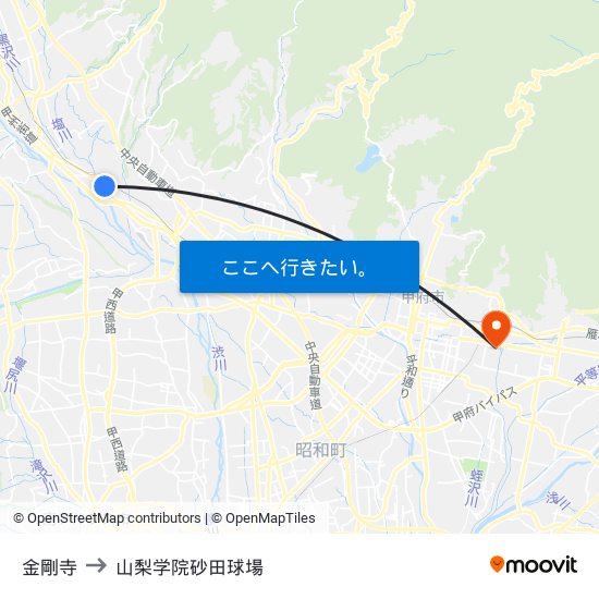 金剛寺 to 山梨学院砂田球場 map