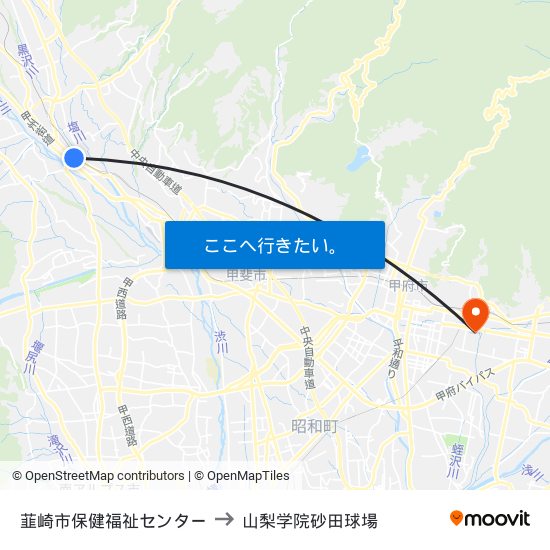 韮崎市保健福祉センター to 山梨学院砂田球場 map