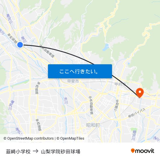 韮崎小学校 to 山梨学院砂田球場 map