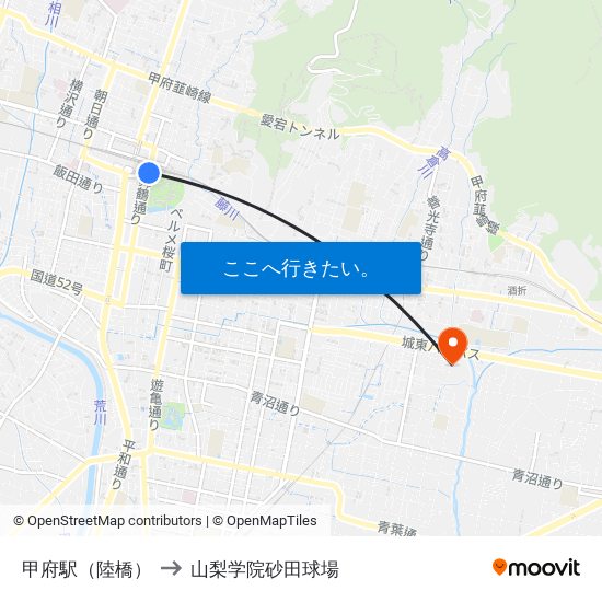 甲府駅（陸橋） to 山梨学院砂田球場 map