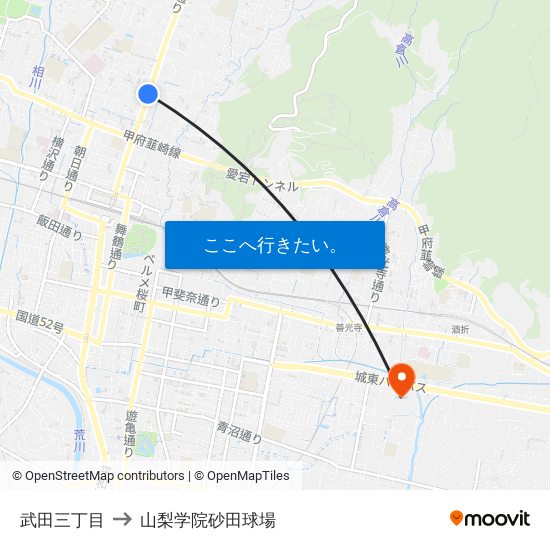 武田三丁目 to 山梨学院砂田球場 map