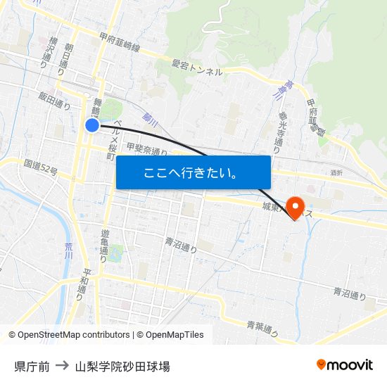 県庁前 to 山梨学院砂田球場 map