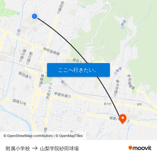 附属小学校 to 山梨学院砂田球場 map