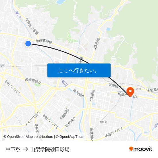 中下条 to 山梨学院砂田球場 map