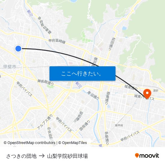 さつきの団地 to 山梨学院砂田球場 map