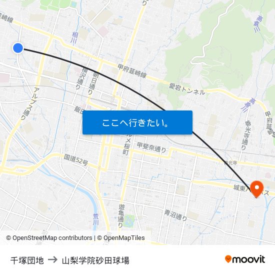 千塚団地 to 山梨学院砂田球場 map