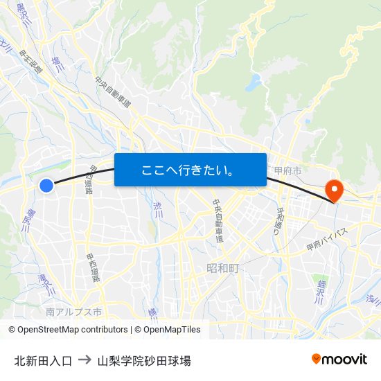 北新田入口 to 山梨学院砂田球場 map