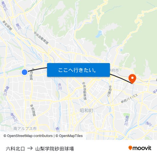 六科北口 to 山梨学院砂田球場 map