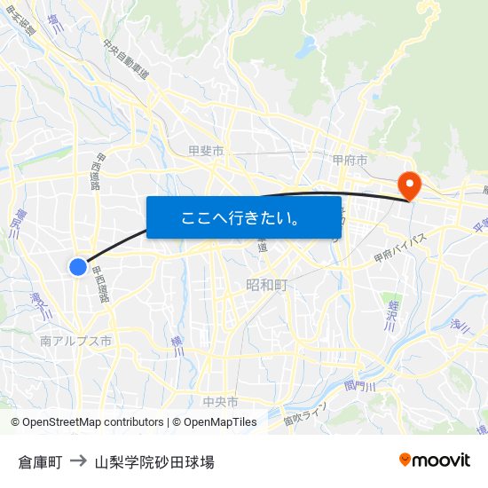 倉庫町 to 山梨学院砂田球場 map