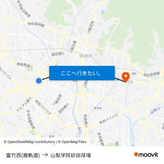 富竹西(廃軌道) to 山梨学院砂田球場 map