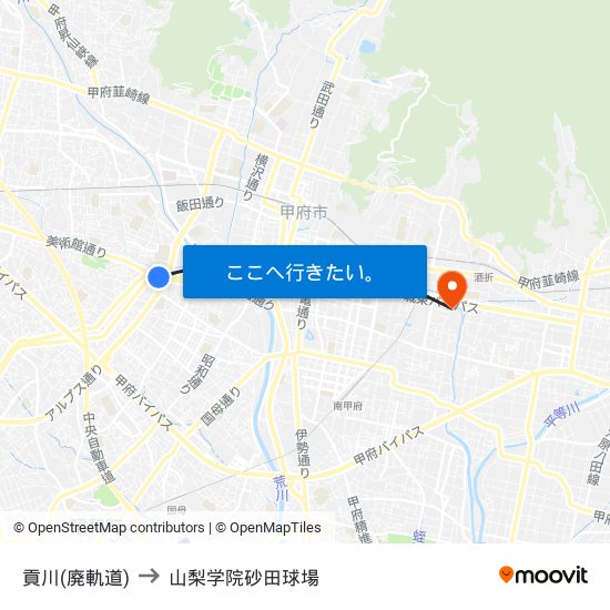貢川(廃軌道) to 山梨学院砂田球場 map