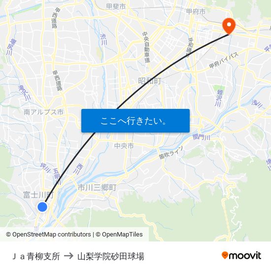 Ｊａ青柳支所 to 山梨学院砂田球場 map