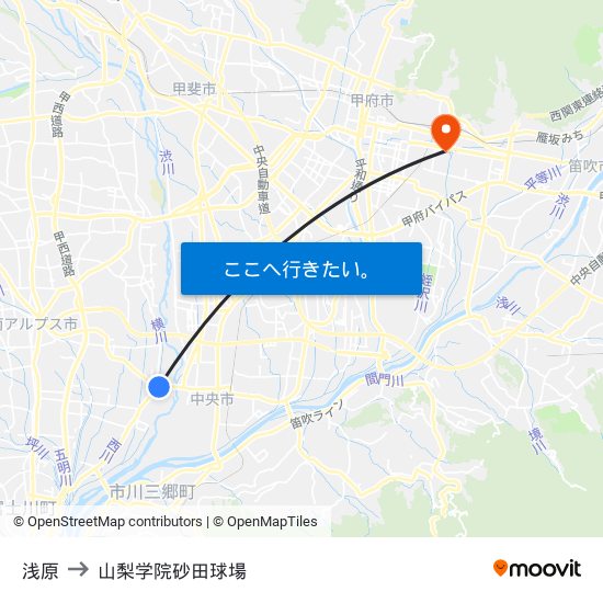 浅原 to 山梨学院砂田球場 map