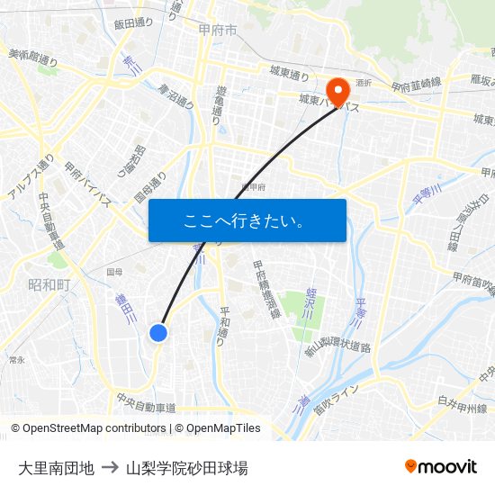 大里南団地 to 山梨学院砂田球場 map