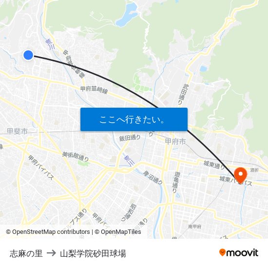 志麻の里 to 山梨学院砂田球場 map