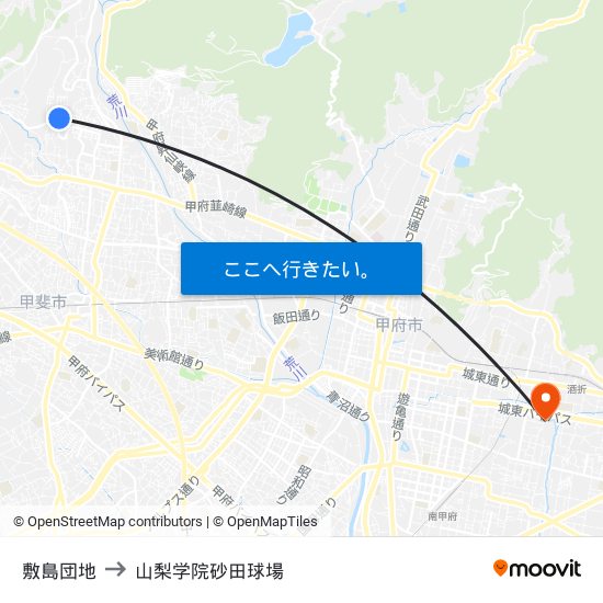 敷島団地 to 山梨学院砂田球場 map