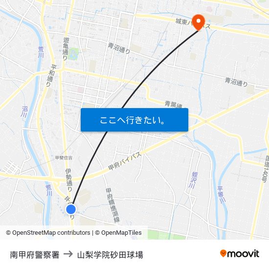 南甲府警察署 to 山梨学院砂田球場 map