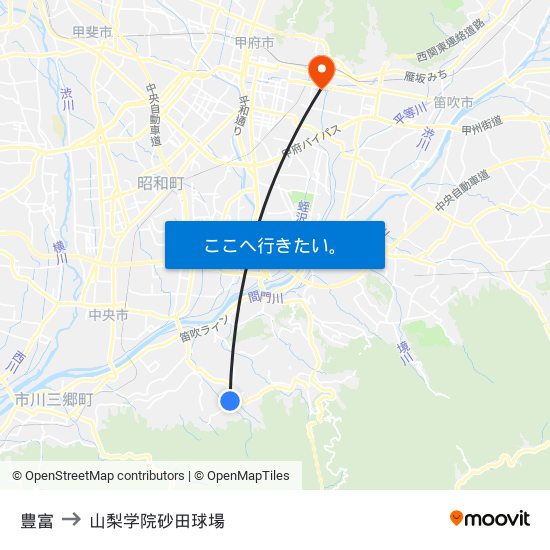 豊富 to 山梨学院砂田球場 map