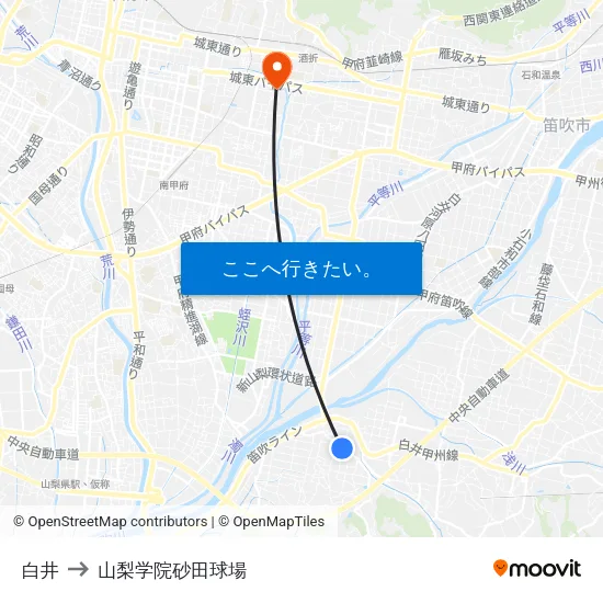 白井 to 山梨学院砂田球場 map
