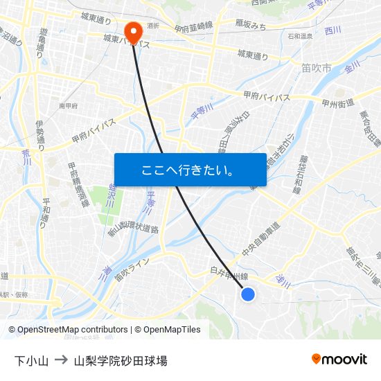 下小山 to 山梨学院砂田球場 map