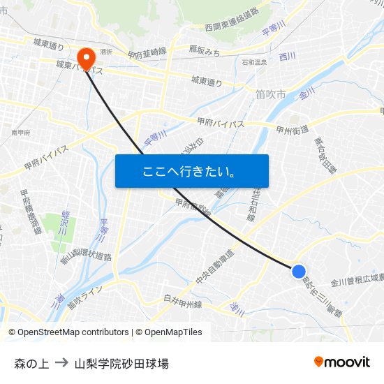 森の上 to 山梨学院砂田球場 map