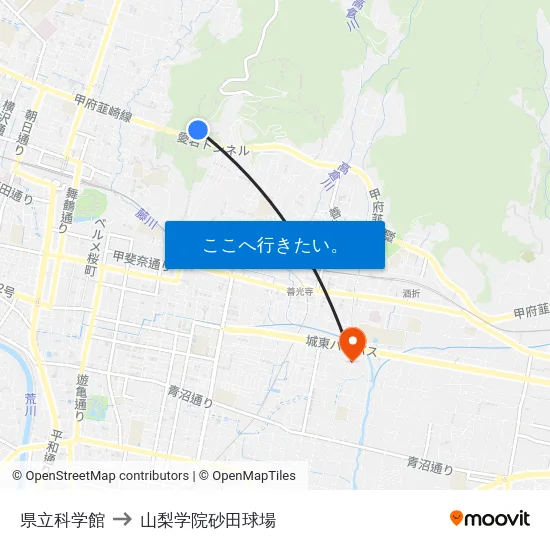 県立科学館 to 山梨学院砂田球場 map