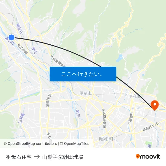 祖母石住宅 to 山梨学院砂田球場 map