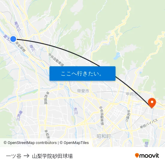 一ツ谷 to 山梨学院砂田球場 map