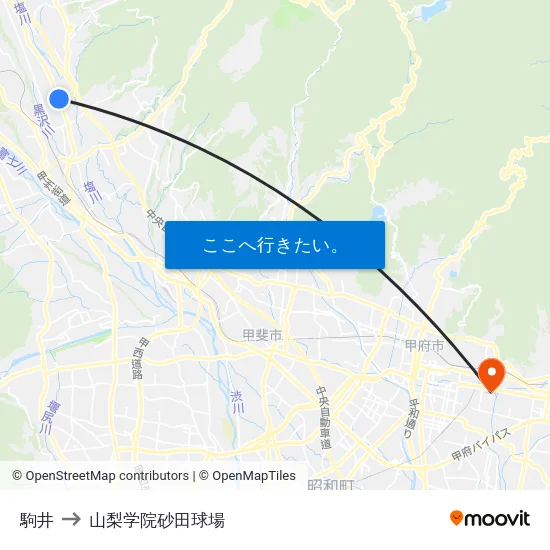駒井 to 山梨学院砂田球場 map