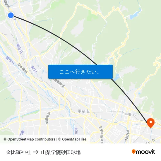 金比羅神社 to 山梨学院砂田球場 map
