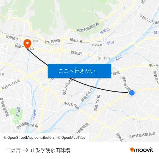 二の宮 to 山梨学院砂田球場 map