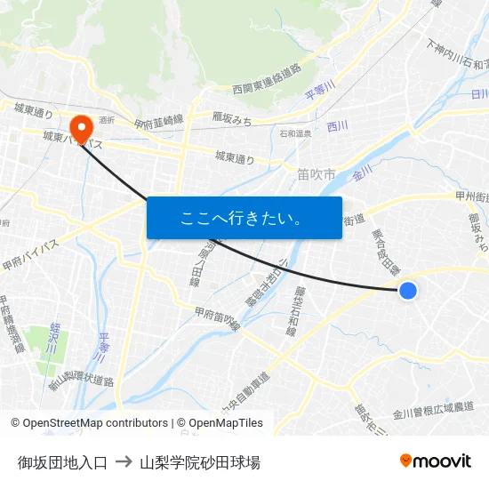御坂団地入口 to 山梨学院砂田球場 map