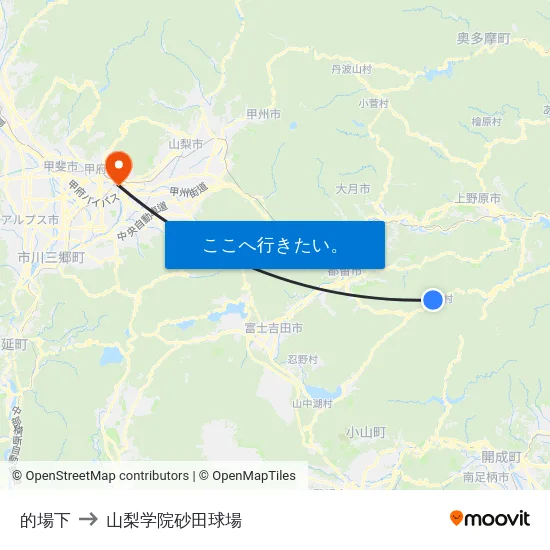 的場下 to 山梨学院砂田球場 map