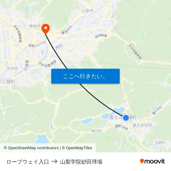 ロープウェイ入口 to 山梨学院砂田球場 map