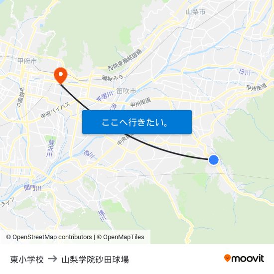 東小学校 to 山梨学院砂田球場 map